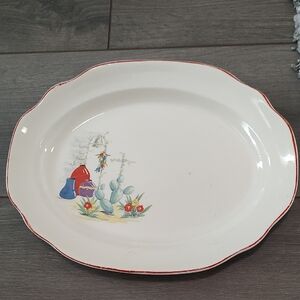 Vintage MCM Decorative Oval Platter with Desert Cactus Design